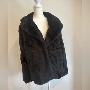 Faux Fur Jacket - Black Plush Outerwear High Quality, Shawl Collar Sz L NWT